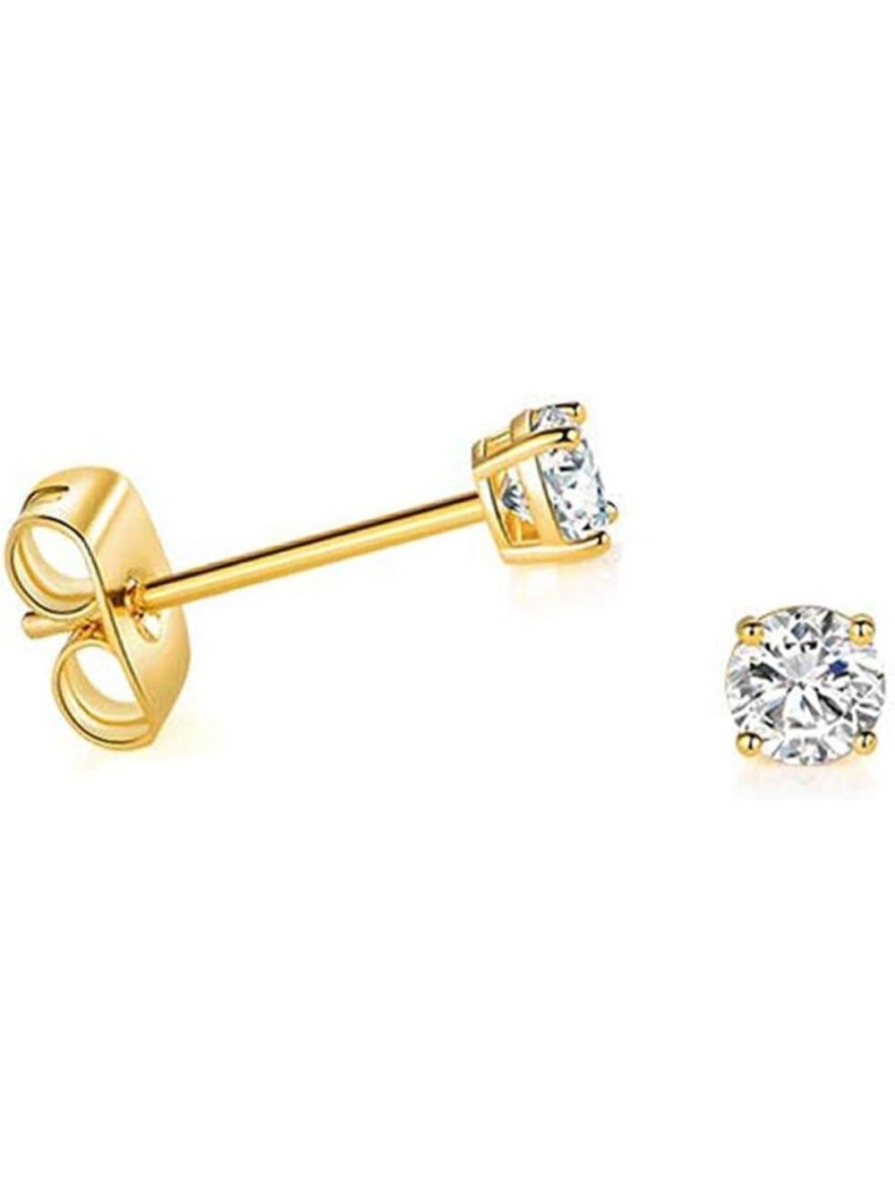 Elegant 14K Yellow Gold Round CZ Stud Earrings with Push Backs - Classic Jewelry